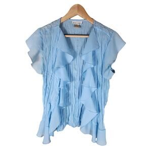 MICHELE MICHELLE Blue Batwing Sleeve Ruffle Open Front Top SZ M